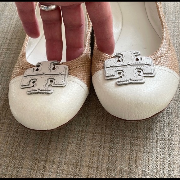 SOLD Tory Burch Carita Raffia Straw Leather Flat Shoes! 💙💚 - Picture 6 of 11